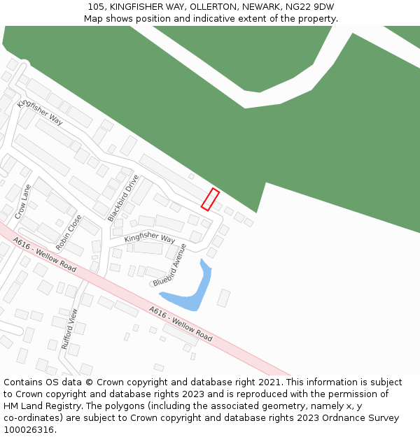 105, KINGFISHER WAY, OLLERTON, NEWARK, NG22 9DW: Location map and indicative extent of plot