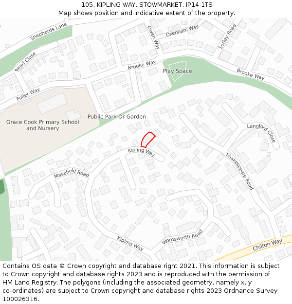 105, KIPLING WAY, STOWMARKET, IP14 1TS: Location map and indicative extent of plot