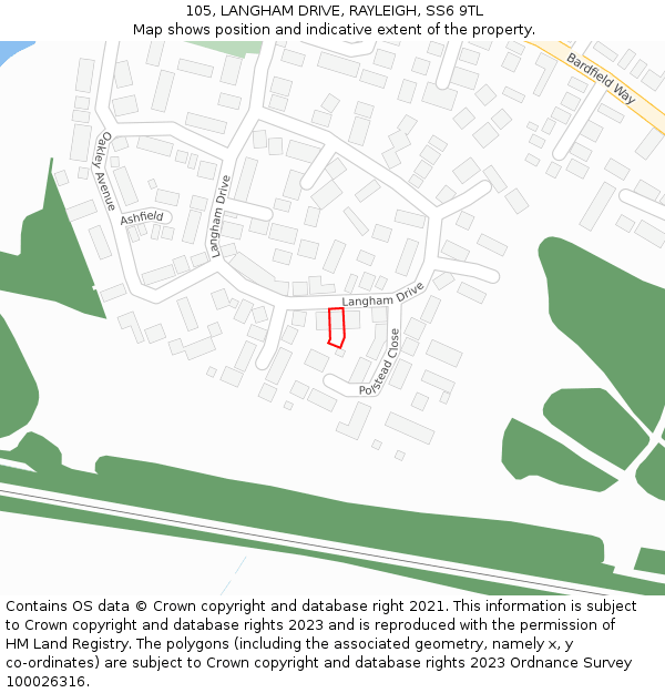 105, LANGHAM DRIVE, RAYLEIGH, SS6 9TL: Location map and indicative extent of plot