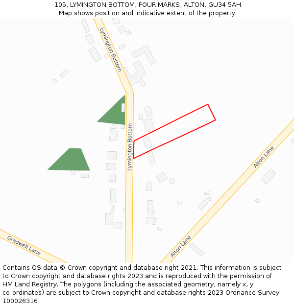 105, LYMINGTON BOTTOM, FOUR MARKS, ALTON, GU34 5AH: Location map and indicative extent of plot