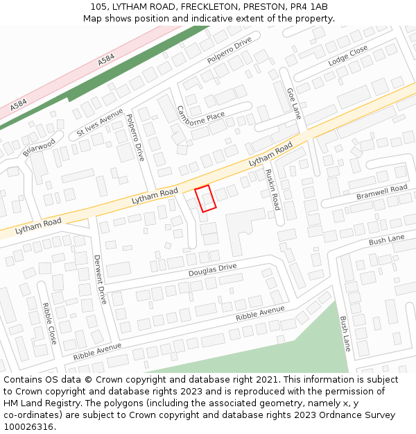 105, LYTHAM ROAD, FRECKLETON, PRESTON, PR4 1AB: Location map and indicative extent of plot