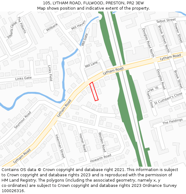 105, LYTHAM ROAD, FULWOOD, PRESTON, PR2 3EW: Location map and indicative extent of plot
