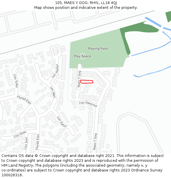 105, MAES Y GOG, RHYL, LL18 4QJ: Location map and indicative extent of plot