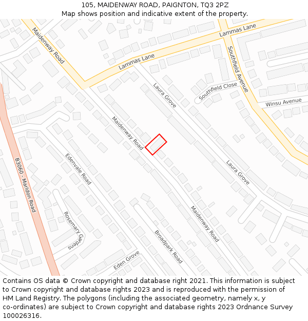 105, MAIDENWAY ROAD, PAIGNTON, TQ3 2PZ: Location map and indicative extent of plot