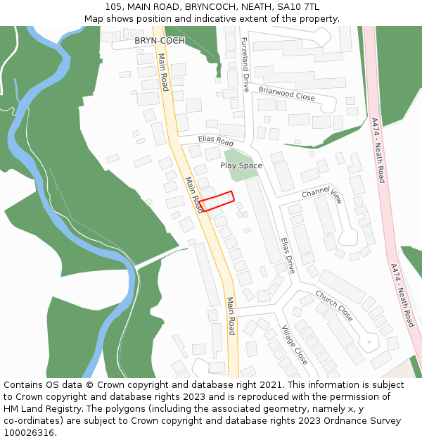 105, MAIN ROAD, BRYNCOCH, NEATH, SA10 7TL: Location map and indicative extent of plot