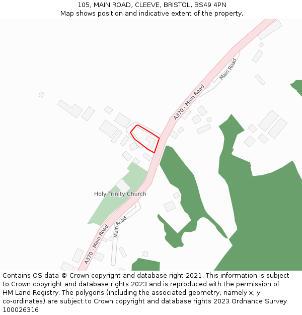 105, MAIN ROAD, CLEEVE, BRISTOL, BS49 4PN: Location map and indicative extent of plot