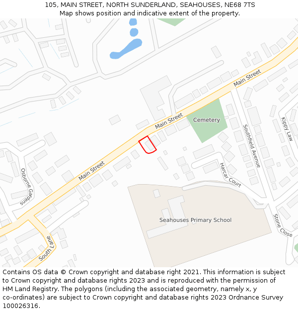 105, MAIN STREET, NORTH SUNDERLAND, SEAHOUSES, NE68 7TS: Location map and indicative extent of plot