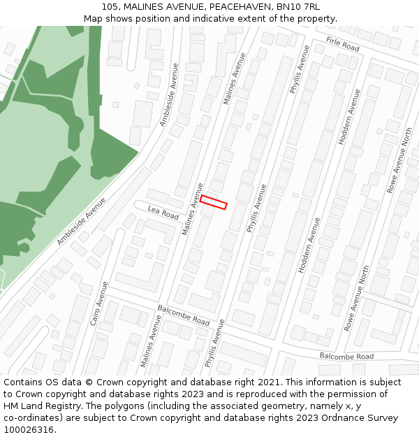 105, MALINES AVENUE, PEACEHAVEN, BN10 7RL: Location map and indicative extent of plot