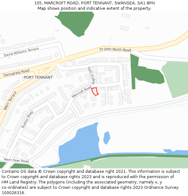 105, MARCROFT ROAD, PORT TENNANT, SWANSEA, SA1 8PN: Location map and indicative extent of plot
