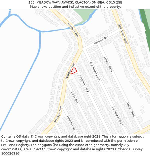 105, MEADOW WAY, JAYWICK, CLACTON-ON-SEA, CO15 2SE: Location map and indicative extent of plot