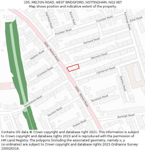 105, MELTON ROAD, WEST BRIDGFORD, NOTTINGHAM, NG2 6ET: Location map and indicative extent of plot