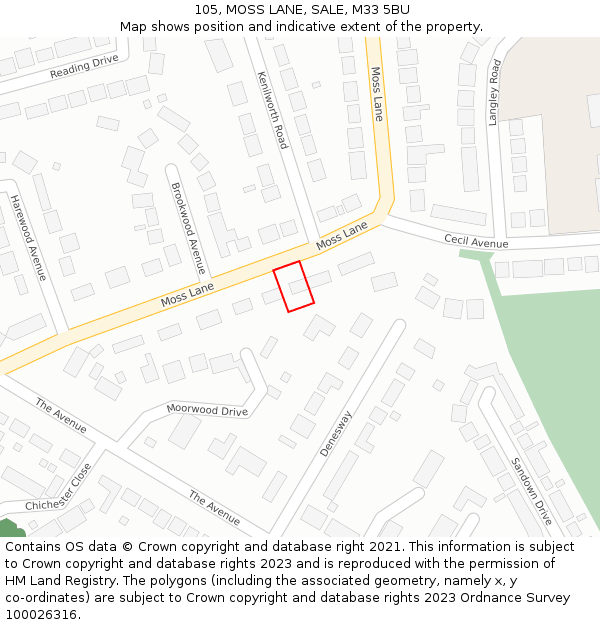 105, MOSS LANE, SALE, M33 5BU: Location map and indicative extent of plot