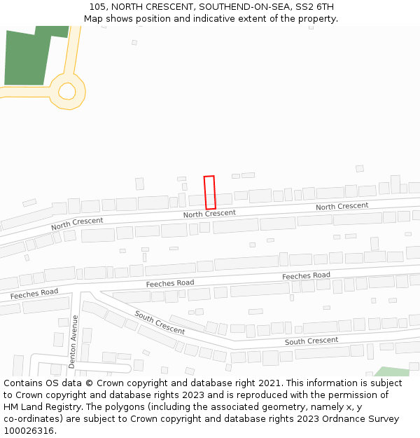 105, NORTH CRESCENT, SOUTHEND-ON-SEA, SS2 6TH: Location map and indicative extent of plot