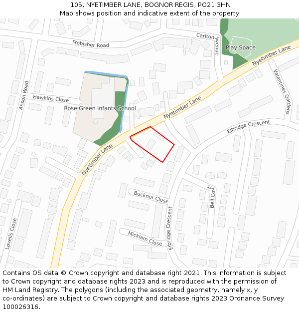 105, NYETIMBER LANE, BOGNOR REGIS, PO21 3HN: Location map and indicative extent of plot