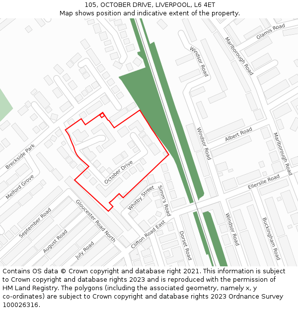 105, OCTOBER DRIVE, LIVERPOOL, L6 4ET: Location map and indicative extent of plot