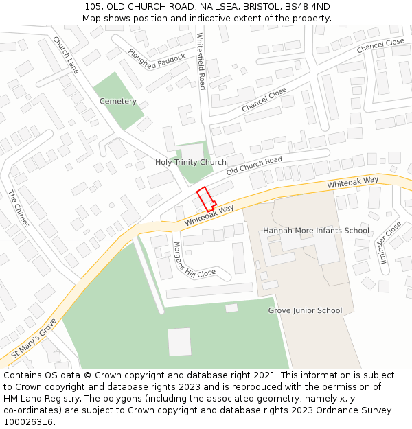 105, OLD CHURCH ROAD, NAILSEA, BRISTOL, BS48 4ND: Location map and indicative extent of plot