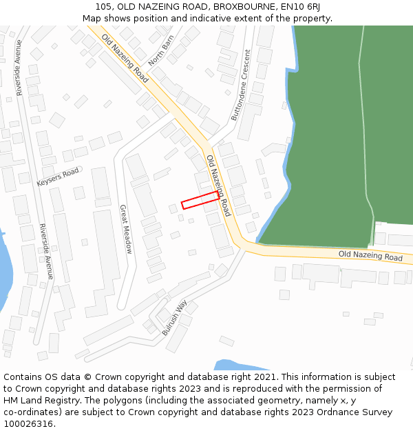 105, OLD NAZEING ROAD, BROXBOURNE, EN10 6RJ: Location map and indicative extent of plot