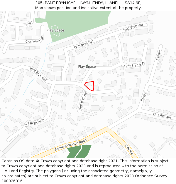 105, PANT BRYN ISAF, LLWYNHENDY, LLANELLI, SA14 9EJ: Location map and indicative extent of plot