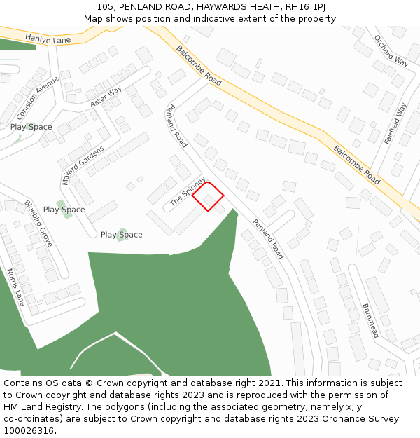 105, PENLAND ROAD, HAYWARDS HEATH, RH16 1PJ: Location map and indicative extent of plot