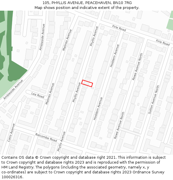 105, PHYLLIS AVENUE, PEACEHAVEN, BN10 7RG: Location map and indicative extent of plot