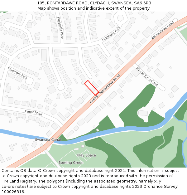 105, PONTARDAWE ROAD, CLYDACH, SWANSEA, SA6 5PB: Location map and indicative extent of plot