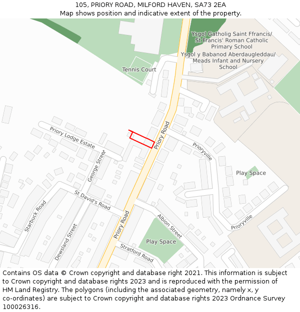 105, PRIORY ROAD, MILFORD HAVEN, SA73 2EA: Location map and indicative extent of plot