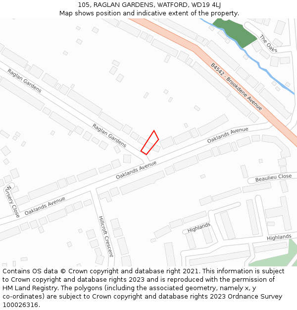 105, RAGLAN GARDENS, WATFORD, WD19 4LJ: Location map and indicative extent of plot