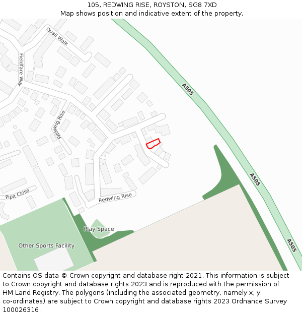 105, REDWING RISE, ROYSTON, SG8 7XD: Location map and indicative extent of plot
