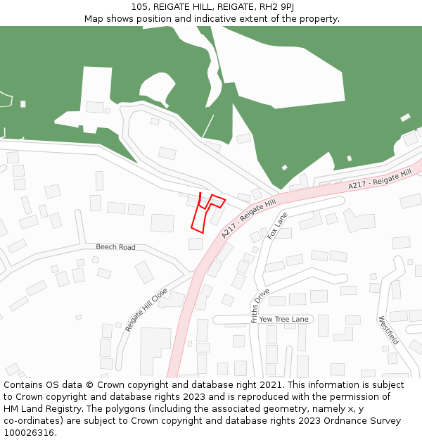 105, REIGATE HILL, REIGATE, RH2 9PJ: Location map and indicative extent of plot