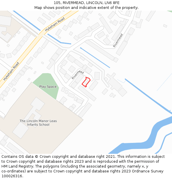 105, RIVERMEAD, LINCOLN, LN6 8FE: Location map and indicative extent of plot