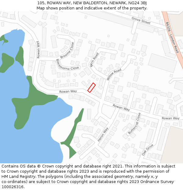 105, ROWAN WAY, NEW BALDERTON, NEWARK, NG24 3BJ: Location map and indicative extent of plot