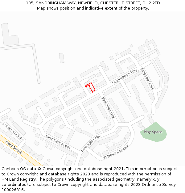 105, SANDRINGHAM WAY, NEWFIELD, CHESTER LE STREET, DH2 2FD: Location map and indicative extent of plot