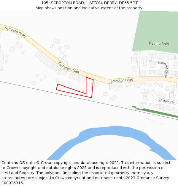 105, SCROPTON ROAD, HATTON, DERBY, DE65 5DT: Location map and indicative extent of plot