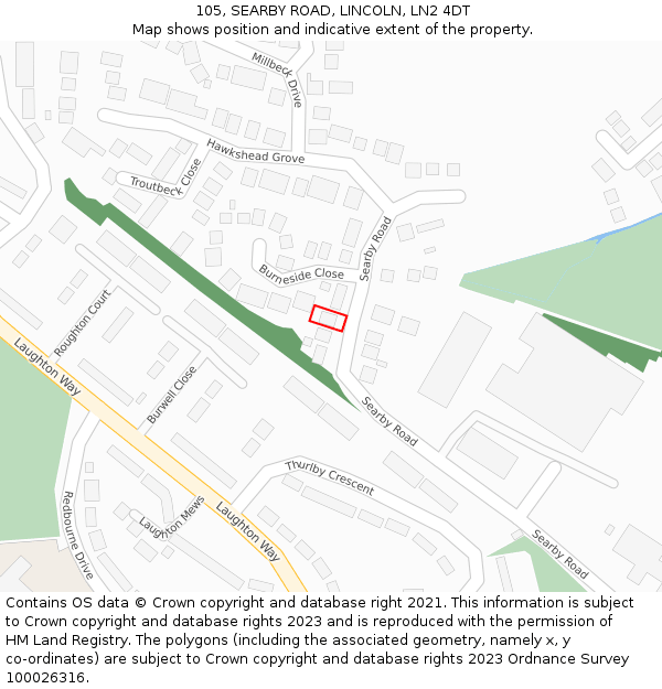 105, SEARBY ROAD, LINCOLN, LN2 4DT: Location map and indicative extent of plot