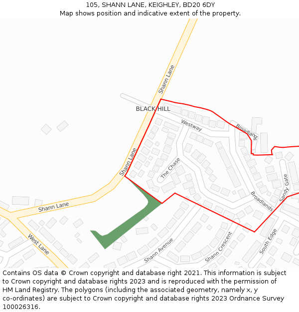 105, SHANN LANE, KEIGHLEY, BD20 6DY: Location map and indicative extent of plot