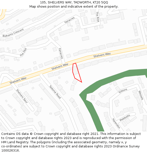 105, SHELVERS WAY, TADWORTH, KT20 5QQ: Location map and indicative extent of plot