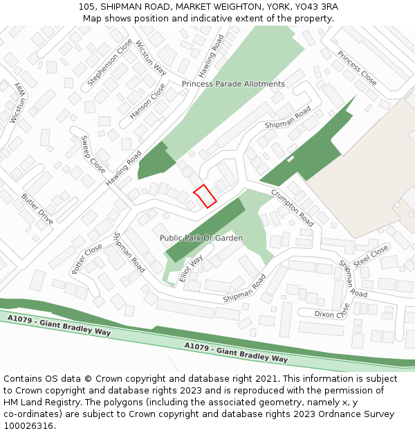 105, SHIPMAN ROAD, MARKET WEIGHTON, YORK, YO43 3RA: Location map and indicative extent of plot