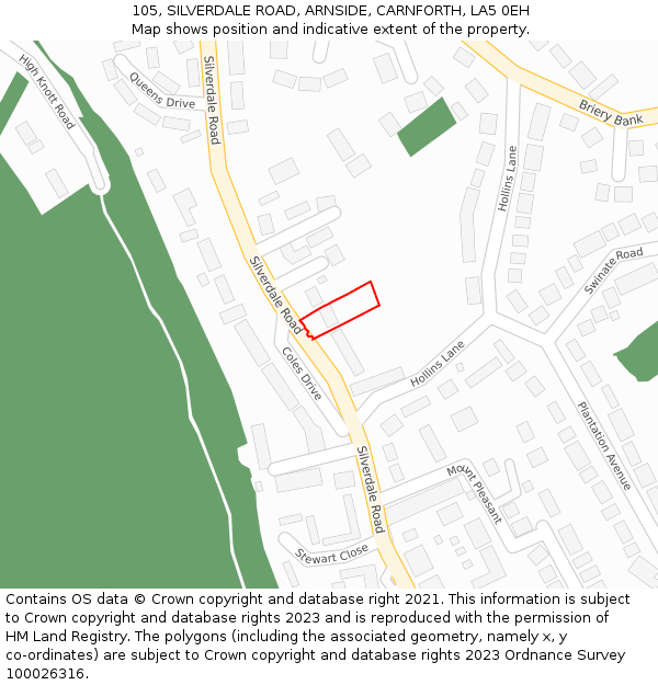 105, SILVERDALE ROAD, ARNSIDE, CARNFORTH, LA5 0EH: Location map and indicative extent of plot