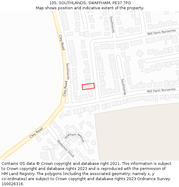 105, SOUTHLANDS, SWAFFHAM, PE37 7PG: Location map and indicative extent of plot