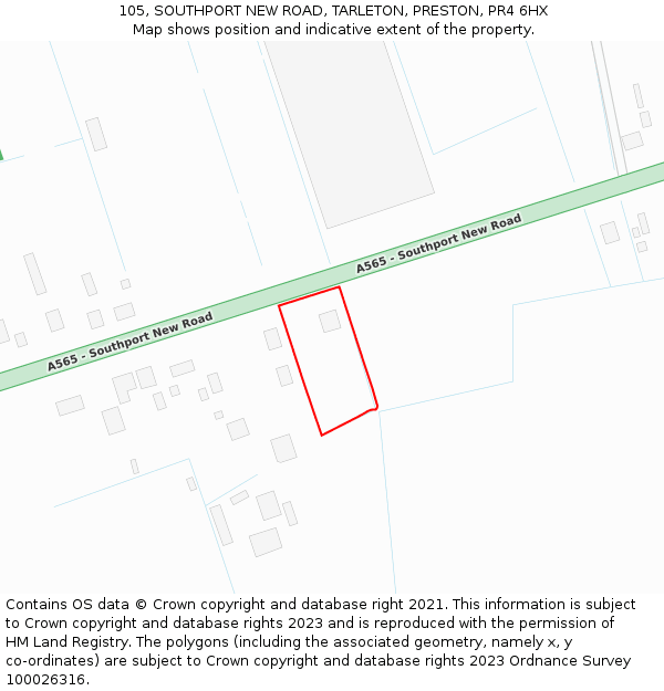 105, SOUTHPORT NEW ROAD, TARLETON, PRESTON, PR4 6HX: Location map and indicative extent of plot