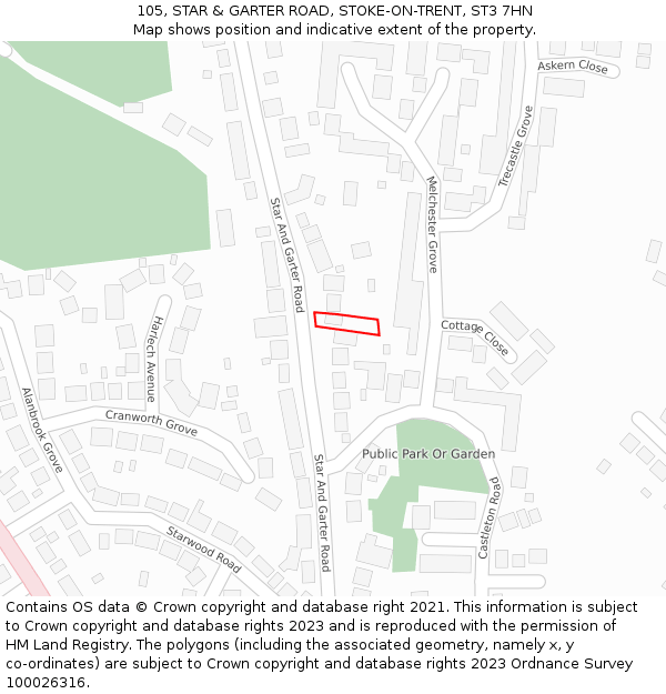 105, STAR & GARTER ROAD, STOKE-ON-TRENT, ST3 7HN: Location map and indicative extent of plot