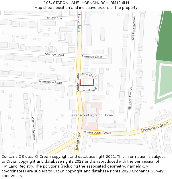 105, STATION LANE, HORNCHURCH, RM12 6LH: Location map and indicative extent of plot