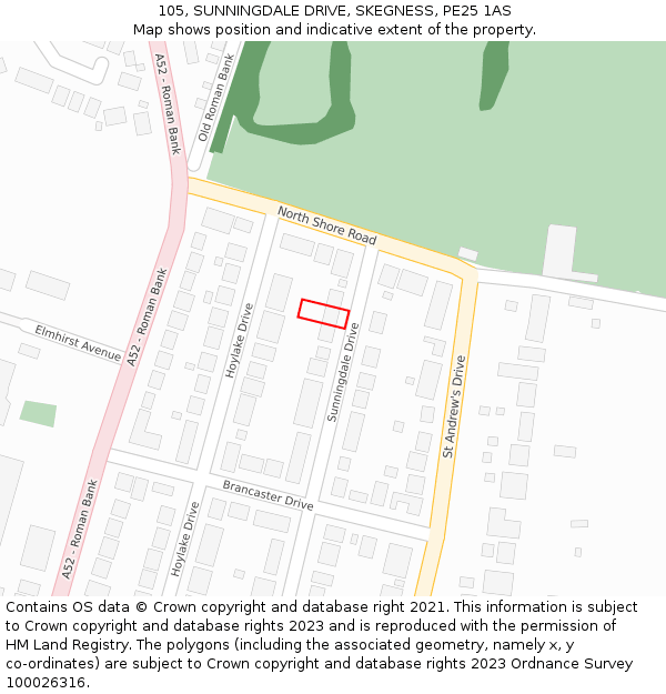 105, SUNNINGDALE DRIVE, SKEGNESS, PE25 1AS: Location map and indicative extent of plot