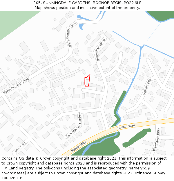 105, SUNNINGDALE GARDENS, BOGNOR REGIS, PO22 9LE: Location map and indicative extent of plot