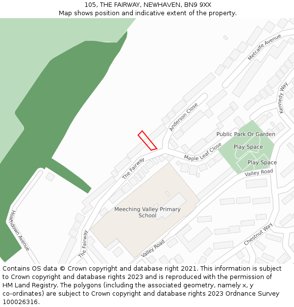 105, THE FAIRWAY, NEWHAVEN, BN9 9XX: Location map and indicative extent of plot