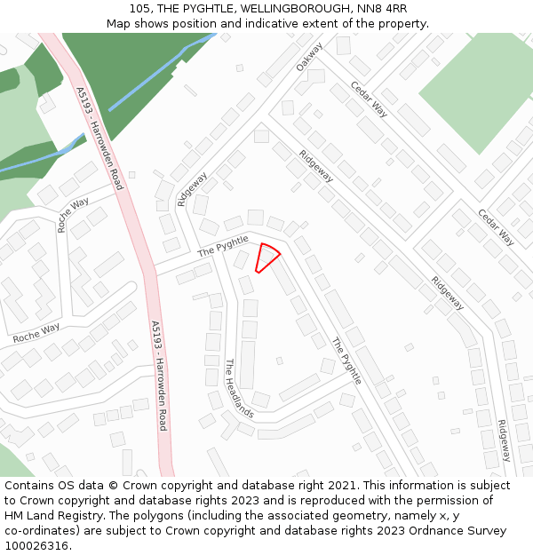 105, THE PYGHTLE, WELLINGBOROUGH, NN8 4RR: Location map and indicative extent of plot