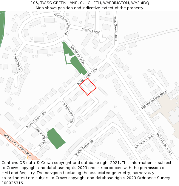 105, TWISS GREEN LANE, CULCHETH, WARRINGTON, WA3 4DQ: Location map and indicative extent of plot