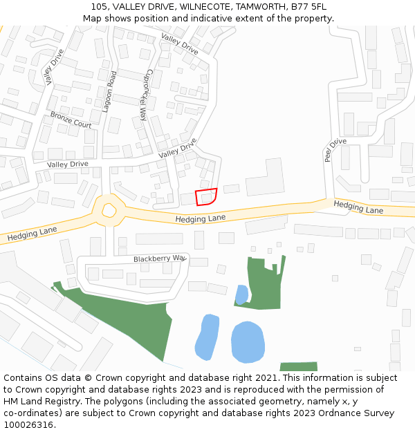 105, VALLEY DRIVE, WILNECOTE, TAMWORTH, B77 5FL: Location map and indicative extent of plot