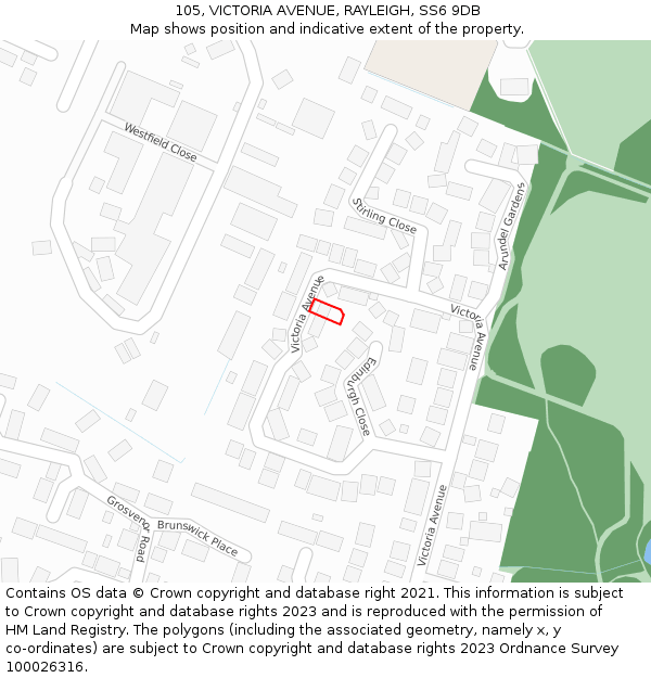 105, VICTORIA AVENUE, RAYLEIGH, SS6 9DB: Location map and indicative extent of plot