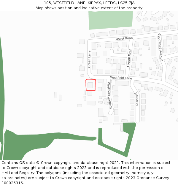 105, WESTFIELD LANE, KIPPAX, LEEDS, LS25 7JA: Location map and indicative extent of plot